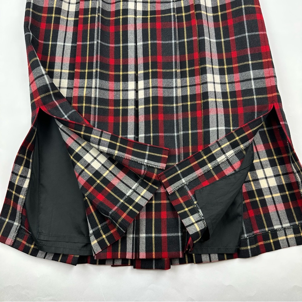 Basler Red Black Plaid Wool Pleated Skirt Side Slits Size 10 - Picture 5 of 13